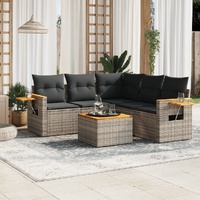 6 Piece Garden Sofa Set with Cushions Grey Poly Rattan
