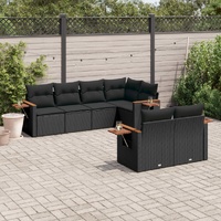 7 Piece Garden Sofa Set with Cushions Black Poly Rattan