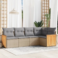 5 Piece Garden Sofa Set with Cushions Beige Poly Rattan