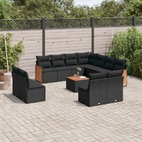 12 Piece Garden Sofa Set with Cushions Black Poly Rattan