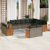 12 Piece Garden Sofa Set with Cushions Grey Poly Rattan