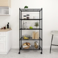 5-Tier Storage Shelf with Wheels 75x35x155 cm Black 250 kg