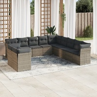 11 Piece Garden Sofa Set with Cushions Grey Poly Rattan