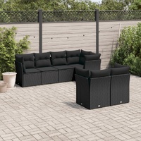 7 Piece Garden Sofa Set with Cushions Black Poly Rattan