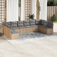 10 Piece Garden Sofa Set with Cushions Beige Poly Rattan