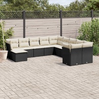 11 Piece Garden Sofa Set with Cushions Black Poly Rattan