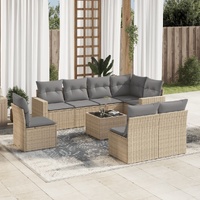 9 Piece Garden Sofa Set with Cushions Beige Poly Rattan
