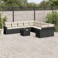11 Piece Garden Sofa Set with Cushions Black Poly Rattan