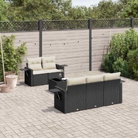 6 Piece Garden Sofa Set with Cushions Black Poly Rattan