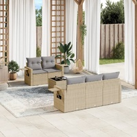 6 Piece Garden Sofa Set with Cushions Beige Poly Rattan
