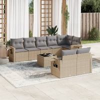 9 Piece Garden Sofa Set with Cushions Beige Poly Rattan