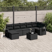 8 Piece Garden Sofa Set with Cushions Black Poly Rattan