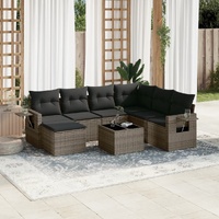 8 Piece Garden Sofa Set with Cushions Grey Poly Rattan