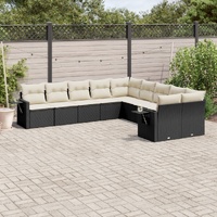 10 Piece Garden Sofa Set with Cushions Black Poly Rattan