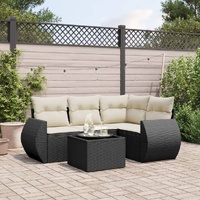 5 Piece Garden Sofa Set with Cushions Black Poly Rattan