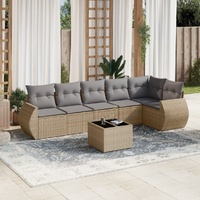 7 Piece Garden Sofa Set with Cushions Beige Poly Rattan