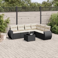 7 Piece Garden Sofa Set with Cushions Black Poly Rattan