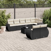 9 Piece Garden Sofa Set with Cushions Black Poly Rattan