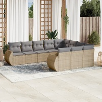 10 Piece Garden Sofa Set with Cushions Beige Poly Rattan