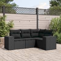 4 Piece Garden Sofa Set with Cushions Black Poly Rattan