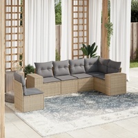 6 Piece Garden Sofa Set with Cushions Beige Poly Rattan