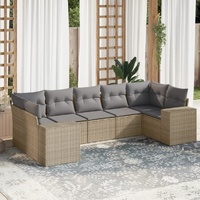 7 Piece Garden Sofa Set with Cushions Beige Poly Rattan