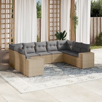 9 Piece Garden Sofa Set with Cushions Beige Poly Rattan