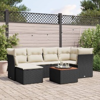 7 Piece Garden Sofa Set with Cushions Black Poly Rattan
