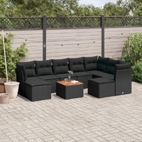 10 Piece Garden Sofa Set with Cushions Black Poly Rattan