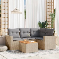 5 Piece Garden Sofa Set with Cushions Mix Beige Poly Rattan