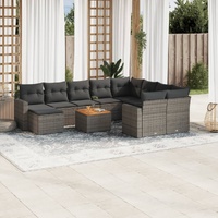 11 Piece Garden Sofa Set with Cushions Grey Poly Rattan