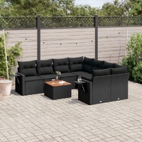 9 Piece Garden Sofa Set with Cushions Black Poly Rattan