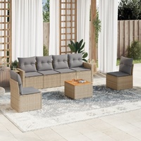 7 Piece Garden Sofa Set with Cushions Mix Beige Poly Rattan