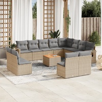 13 Piece Garden Sofa Set with Cushions Mix Beige Poly Rattan