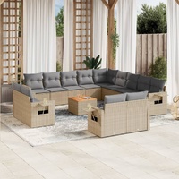 14 Piece Garden Sofa Set with Cushions Mix Beige Poly Rattan