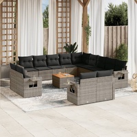14 Piece Garden Sofa Set with Cushions Grey Poly Rattan