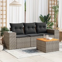 4 Piece Garden Sofa Set with Cushions Grey Poly Rattan