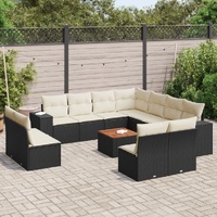12 Piece Garden Sofa Set with Cushions Black Poly Rattan