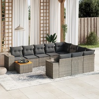 11 Piece Garden Sofa Set with Cushions Grey Poly Rattan