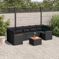 8 Piece Garden Sofa Set with Cushions Black Poly Rattan