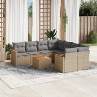 9 Piece Garden Sofa Set with Cushions Beige Poly Rattan