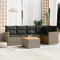 6 Piece Garden Sofa Set with Cushions Grey Poly Rattan