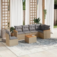 7 Piece Garden Sofa Set with Cushions Beige Poly Rattan