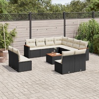 12 Piece Garden Sofa Set with Cushions Black Poly Rattan