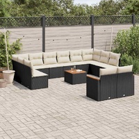 13 Piece Garden Sofa Set with Cushions Black Poly Rattan