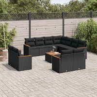 12 Piece Garden Sofa Set with Cushions Black Poly Rattan