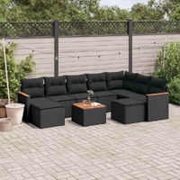 10 Piece Garden Sofa Set with Cushions Black Poly Rattan