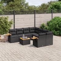 9 Piece Garden Sofa Set with Cushions Black Poly Rattan