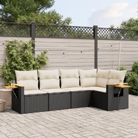 5 Piece Garden Sofa Set with Cushions Black Poly Rattan