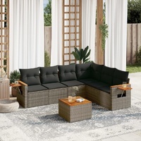 7 Piece Garden Sofa Set with Cushions Grey Poly Rattan